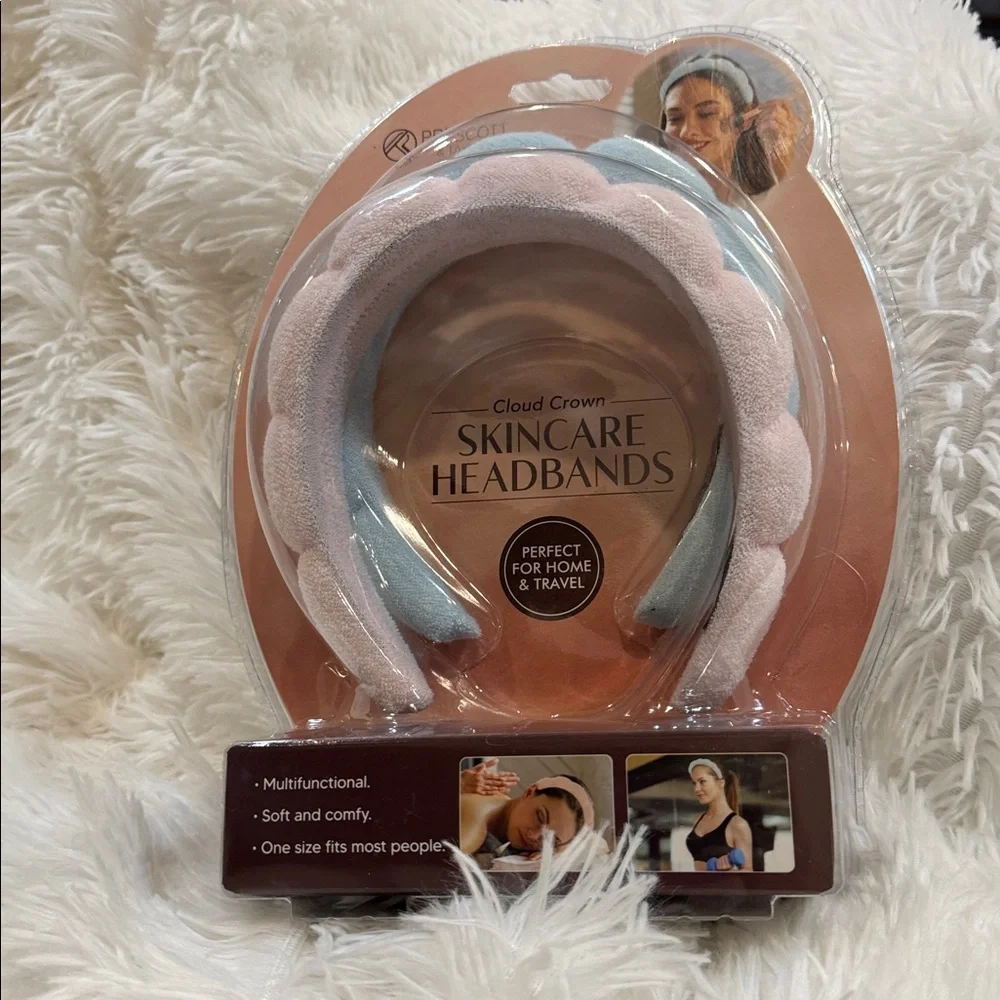 2 Pack Comfortable & Pretty Cloud Crown Skincare Headbands Pink and Blue NWT